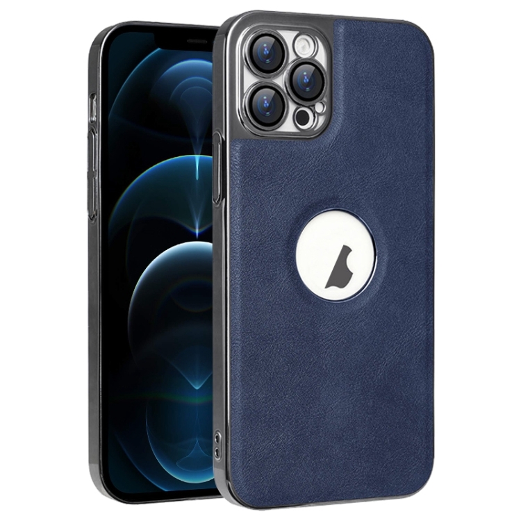 

For iPhone 12 Pro Max Electroplated Leather Texture PU + PC Phone Case(Blue)