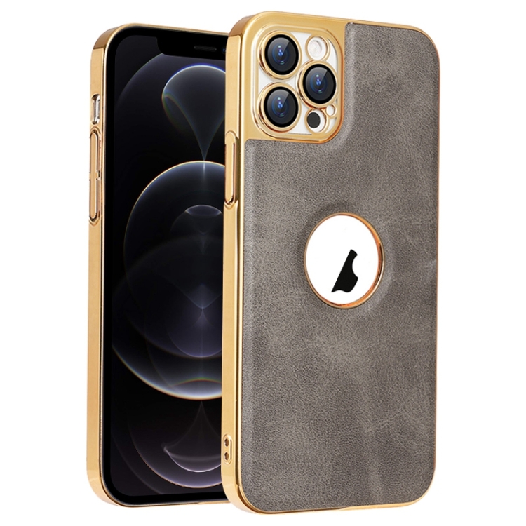 

For iPhone 12 Pro Electroplated Leather Texture PU + PC Phone Case(Grey)