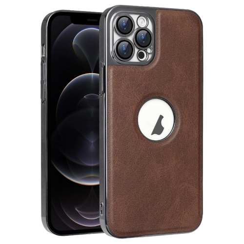 

For iPhone 12 Pro Electroplated Leather Texture PU + PC Phone Case(Brown)