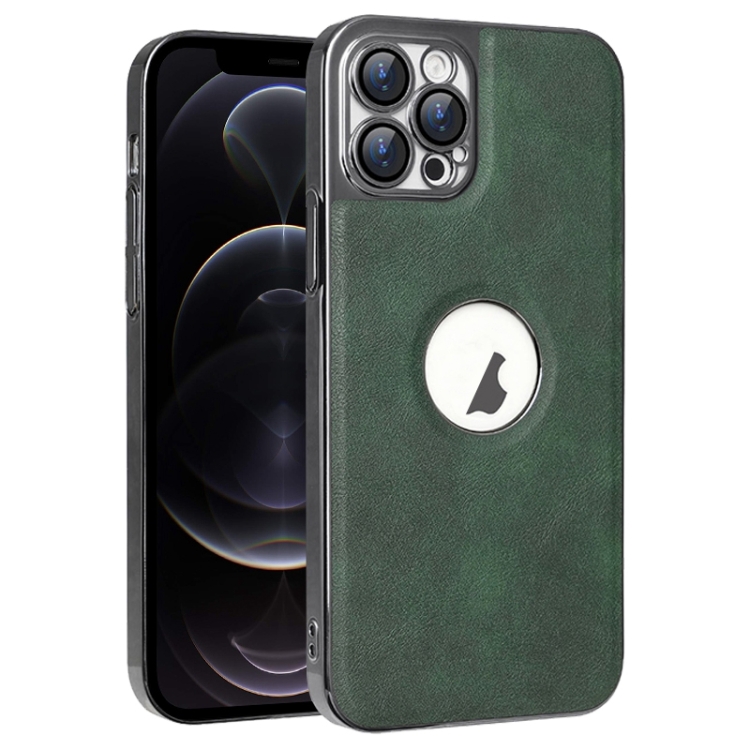 

For iPhone 12 Pro Electroplated Leather Texture PU + PC Phone Case(Green)