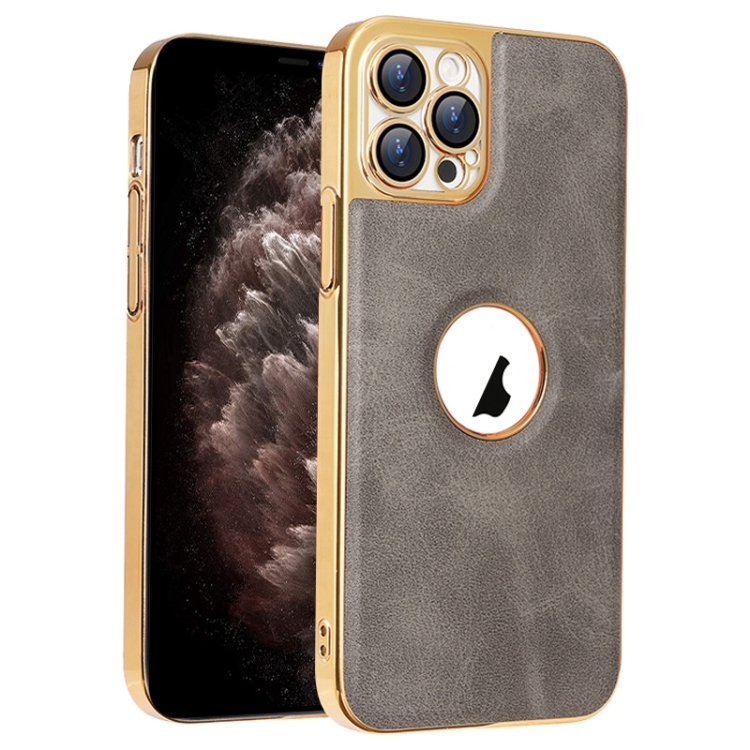 

For iPhone 11 Pro Max Electroplated Leather Texture PU + PC Phone Case(Grey)