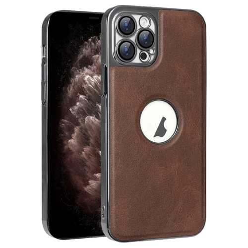 

For iPhone 11 Pro Max Electroplated Leather Texture PU + PC Phone Case(Brown)