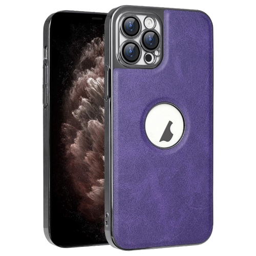 

For iPhone 11 Pro Max Electroplated Leather Texture PU + PC Phone Case(Purple)