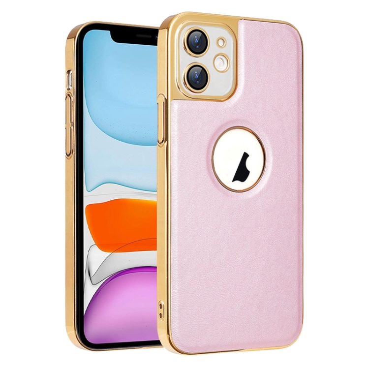 

For iPhone 11 Electroplated Leather Texture PU + PC Phone Case(Pink)