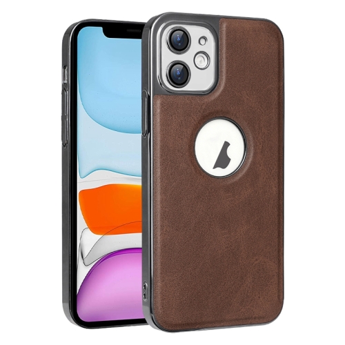 

For iPhone 11 Electroplated Leather Texture PU + PC Phone Case(Brown)