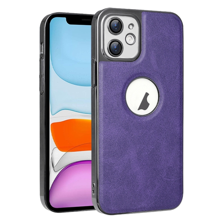 

For iPhone 11 Electroplated Leather Texture PU + PC Phone Case(Purple)