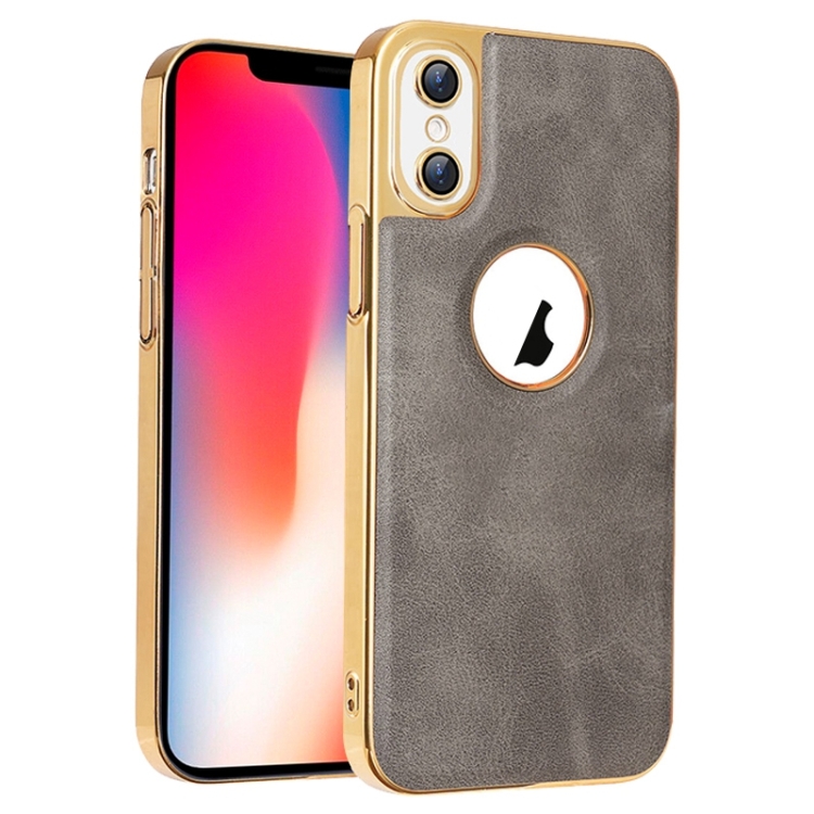 

For iPhone X / XS Electroplated Leather Texture PU + PC Phone Case(Grey)
