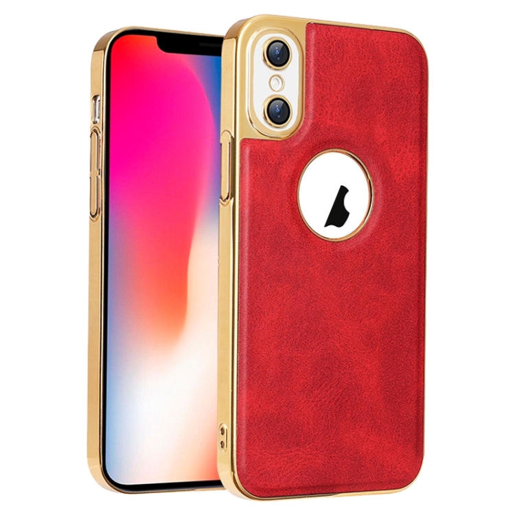 

For iPhone X / XS Electroplated Leather Texture PU + PC Phone Case(Red)