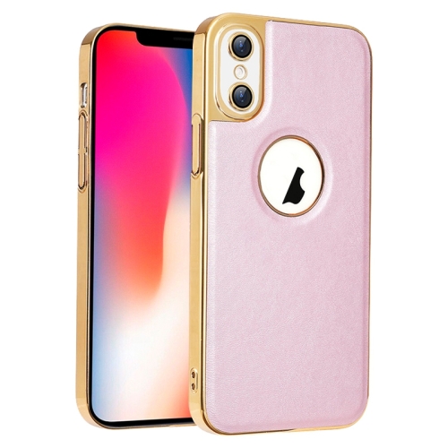 

For iPhone X / XS Electroplated Leather Texture PU + PC Phone Case(Pink)