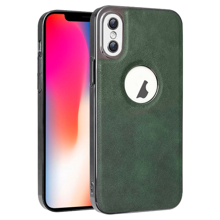 

For iPhone X / XS Electroplated Leather Texture PU + PC Phone Case(Green)