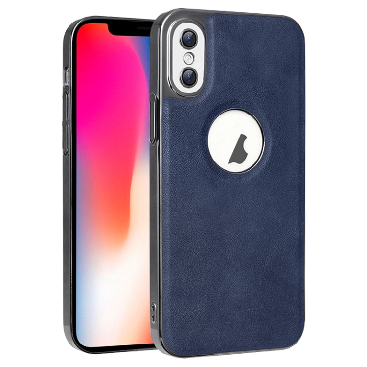 

For iPhone X / XS Electroplated Leather Texture PU + PC Phone Case(Blue)