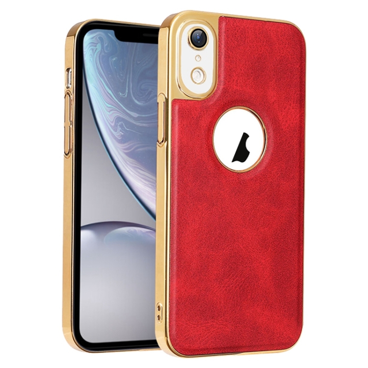 

For iPhone XR Electroplated Leather Texture PU + PC Phone Case(Red)