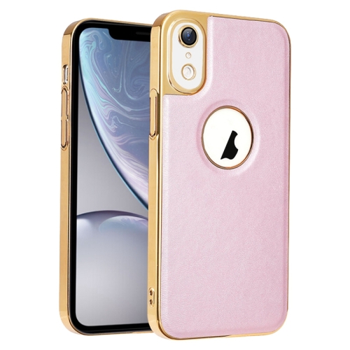 

For iPhone XR Electroplated Leather Texture PU + PC Phone Case(Pink)