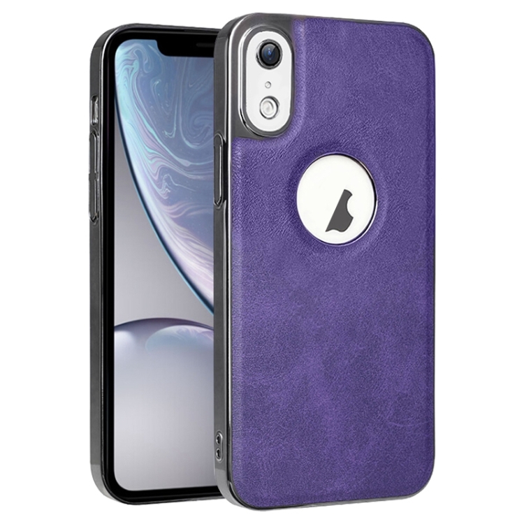 

For iPhone XR Electroplated Leather Texture PU + PC Phone Case(Purple)