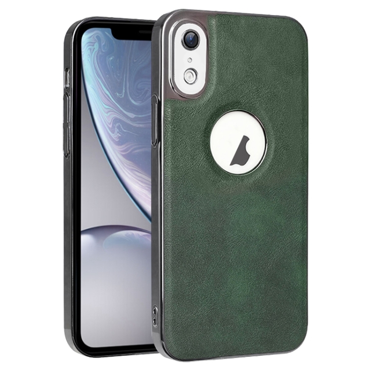 

For iPhone XR Electroplated Leather Texture PU + PC Phone Case(Green)