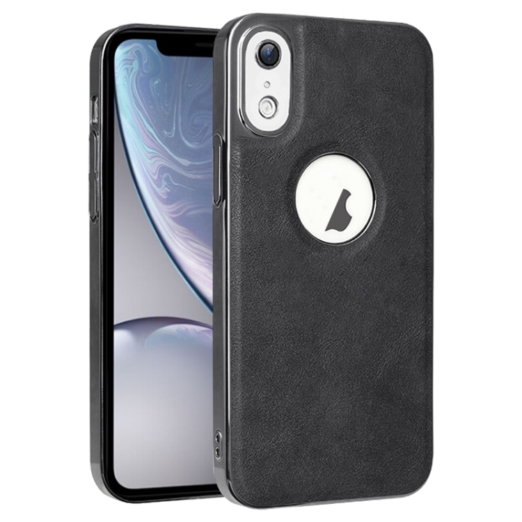 

For iPhone XR Electroplated Leather Texture PU + PC Phone Case(Black)