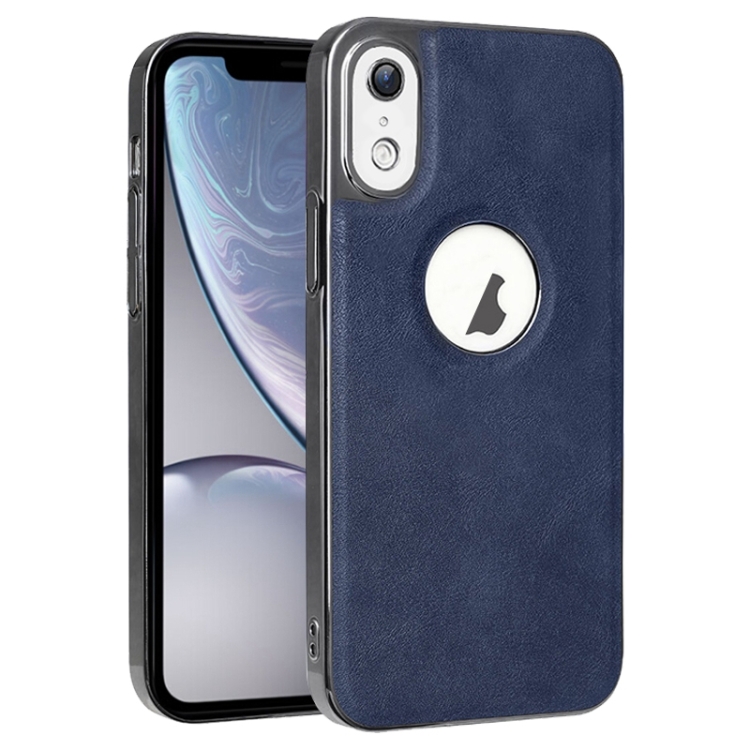 

For iPhone XR Electroplated Leather Texture PU + PC Phone Case(Blue)