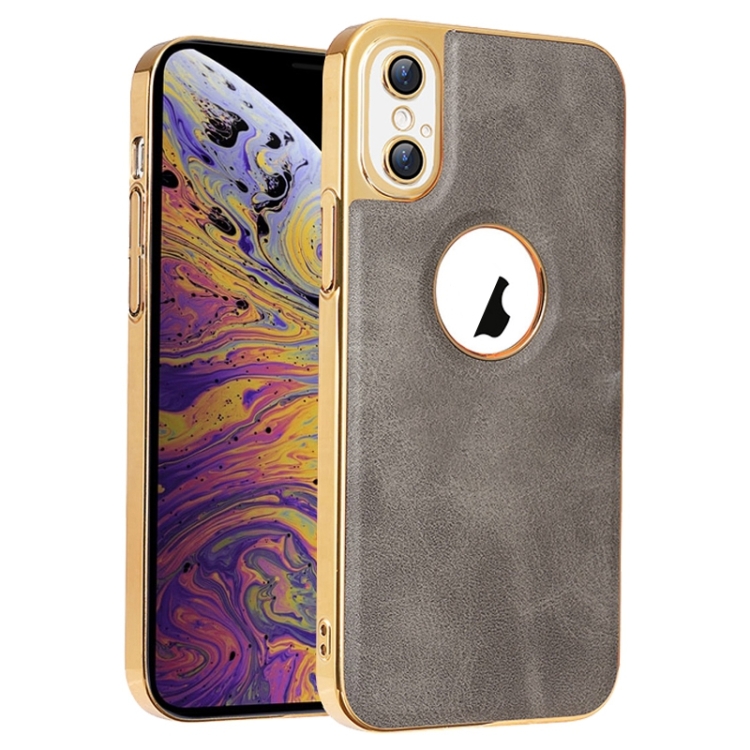

For iPhone XS Max Electroplated Leather Texture PU + PC Phone Case(Grey)