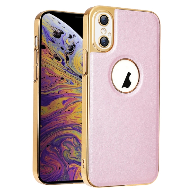 

For iPhone XS Max Electroplated Leather Texture PU + PC Phone Case(Pink)
