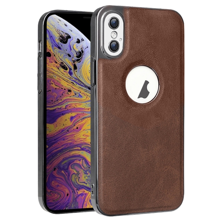 

For iPhone XS Max Electroplated Leather Texture PU + PC Phone Case(Brown)