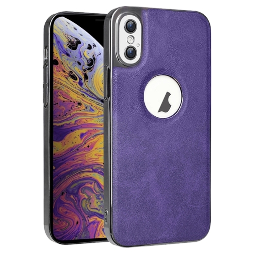 

For iPhone XS Max Electroplated Leather Texture PU + PC Phone Case(Purple)