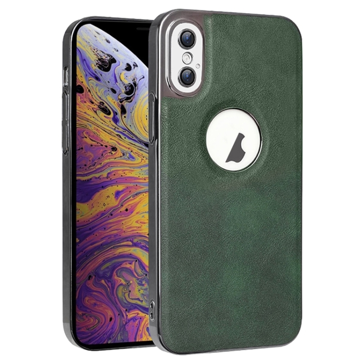 

For iPhone XS Max Electroplated Leather Texture PU + PC Phone Case(Green)