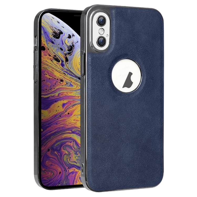 

For iPhone XS Max Electroplated Leather Texture PU + PC Phone Case(Blue)