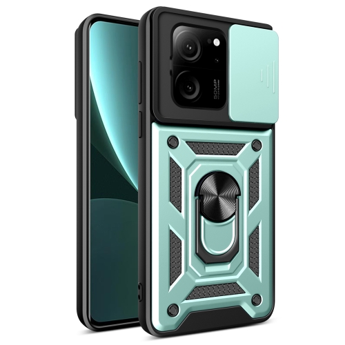 

For Xiaomi 13T/13T Pro/Redmi K60 Ultra Sliding Camera Cover Design TPU Hybrid PC Phone Case(Mint Green)
