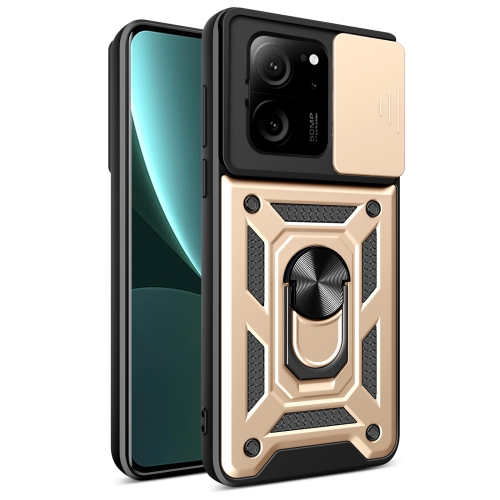 

For Xiaomi 13T/13T Pro/Redmi K60 Ultra Sliding Camera Cover Design TPU Hybrid PC Phone Case(Gold)
