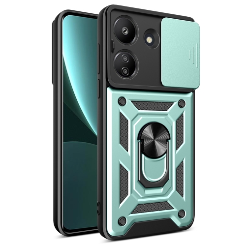 

For Xiaomi Redmi 13C 4G Sliding Camera Cover Design TPU Hybrid PC Phone Case(Mint Green)