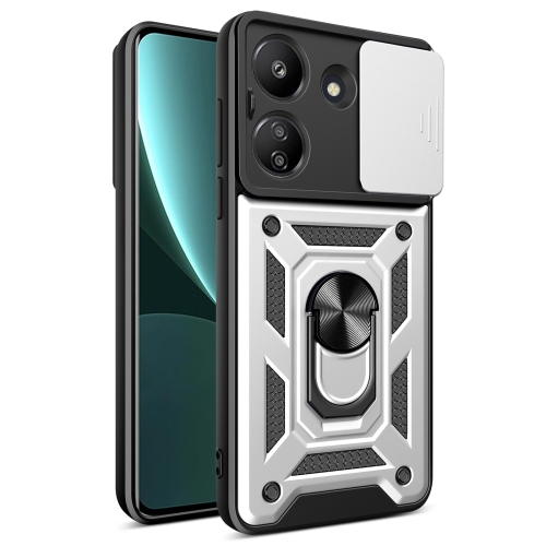 

For Xiaomi Redmi 13C 4G Sliding Camera Cover Design TPU Hybrid PC Phone Case(Silver)