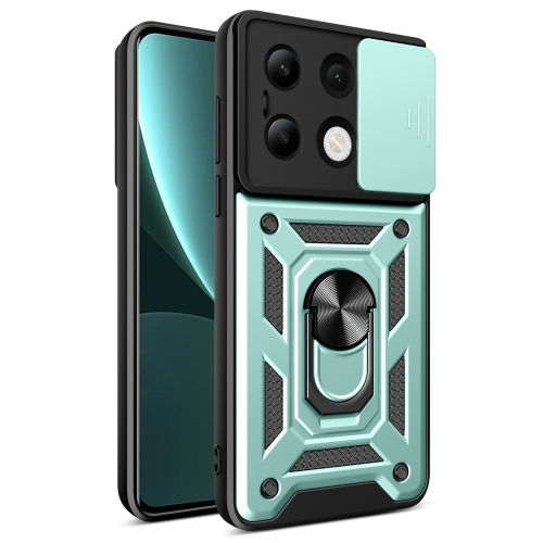 

For Xiaomi Redmi Note 13 4G Global Sliding Camera Cover Design TPU Hybrid PC Phone Case(Mint Green)