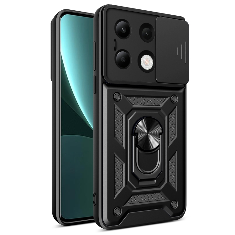 

For Xiaomi Redmi Note 13 4G Global Sliding Camera Cover Design TPU Hybrid PC Phone Case(Black)
