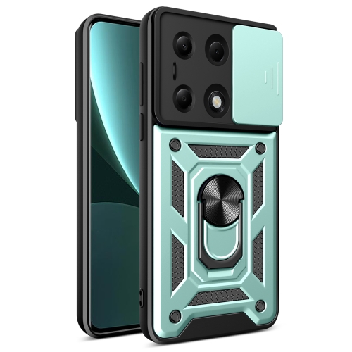 

For Xiaomi Redmi Note 13 Pro 4G Global Sliding Camera Cover Design TPU Hybrid PC Phone Case(Mint Green)