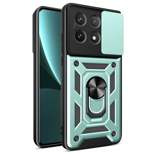 

For Xiaomi Poco X6 Pro Sliding Camera Cover Design TPU Hybrid PC Phone Case(Mint Green)