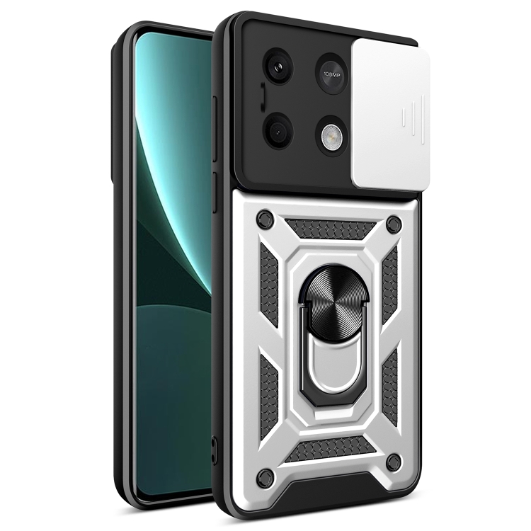 

For Xiaomi Redmi Note 13 5G Sliding Camera Cover Design TPU Hybrid PC Phone Case(Silver)