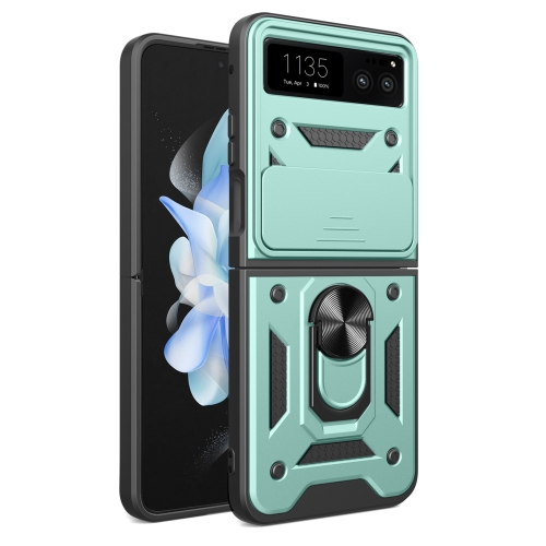 For Motorola Razr 40 Sliding Camera Cover Design TPU Hybrid PC Phone Case(Mint Green)