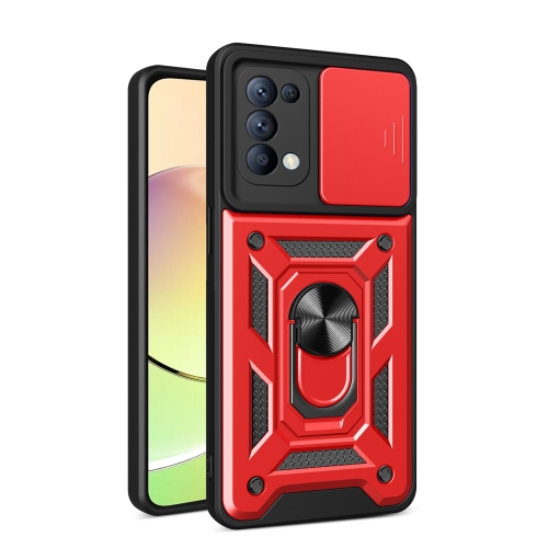 

For OPPO Reno5 4G/5G Sliding Camera Cover Design TPU Hybrid PC Phone Case(Red)