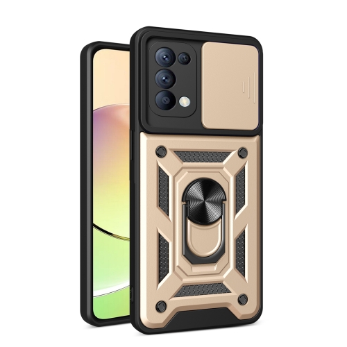

For OPPO Reno5 4G/5G Sliding Camera Cover Design TPU Hybrid PC Phone Case(Gold)