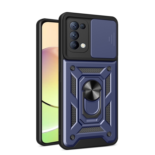 

For OPPO Reno5 4G/5G Sliding Camera Cover Design TPU Hybrid PC Phone Case(Blue)