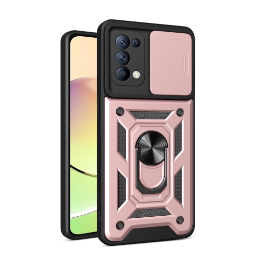 

For OPPO Reno5 4G/5G Sliding Camera Cover Design TPU Hybrid PC Phone Case(Rose Gold)