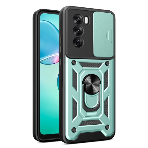 

For OPPO Reno12 Pro 5G Global Sliding Camera Cover Design TPU Hybrid PC Phone Case(Mint Green)