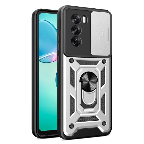 

For OPPO Reno12 Pro 5G Global Sliding Camera Cover Design TPU Hybrid PC Phone Case(Silver)