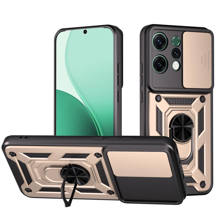 

For OPPO Reno14 5G Global Sliding Camera Cover Design TPU+PC Phone Case(Gold)