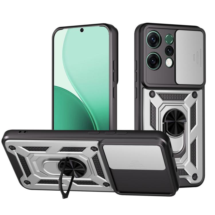 

For OPPO Reno14 5G Global Sliding Camera Cover Design TPU+PC Phone Case(Silver)