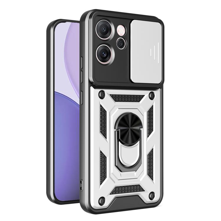 

For OPPO Reno14 F 5G Global Sliding Camera Cover Design TPU+PC Phone Case(Silver)