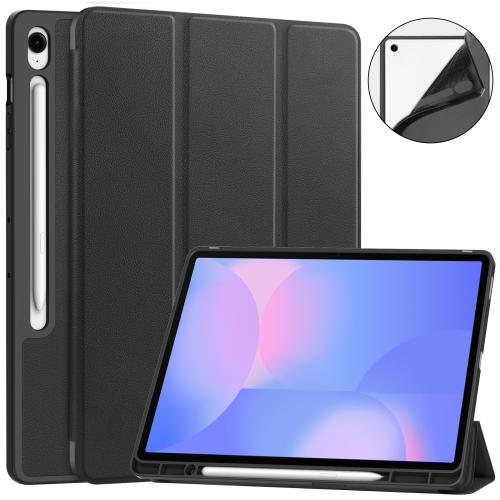 

For Samsung Galaxy Tab S10 FE+ Custer 3-folding Holder TPU Smart Leather Tablet Case(Black)