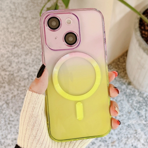 

For iPhone 14 Plus MagSafe Magnetic TPU + Acrylic Gradient Color Phone Case(Purple Yellow)