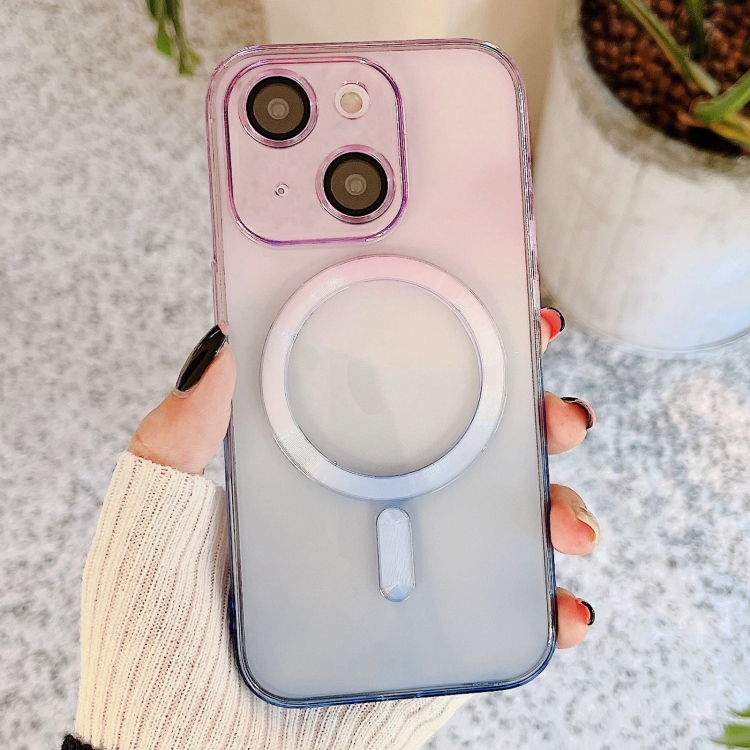 

For iPhone 14 Plus MagSafe Magnetic TPU + Acrylic Gradient Color Phone Case(Purple Blue)
