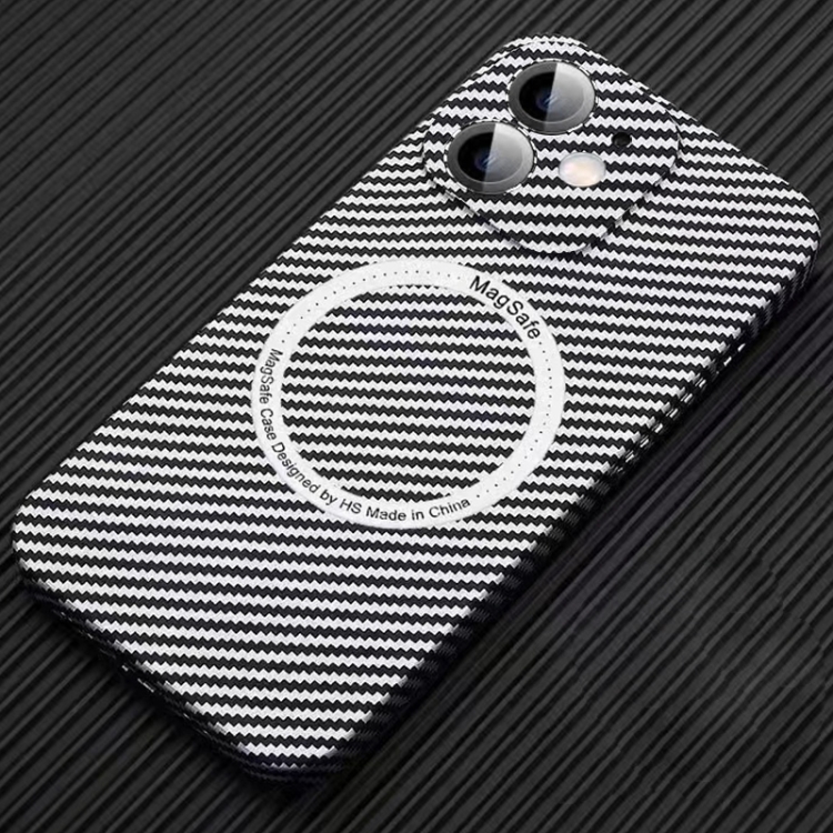 

For iPhone 12 MagSafe Magnetic PC Carbon Fiber Phone Case with Lens Film(Silver White)